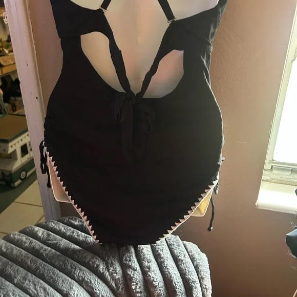 Black One-Piece Swimsuit with White Trim - Picture 4 of 13